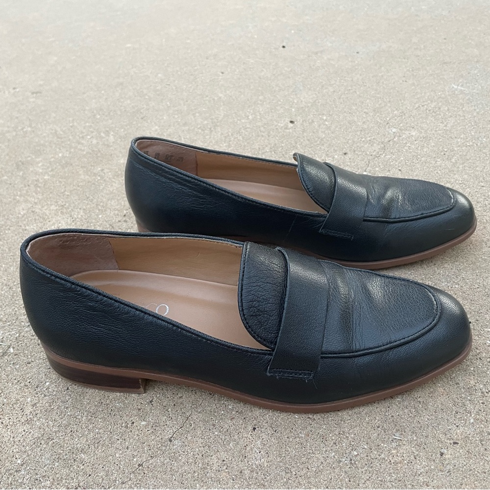 Franco Sarto Black Leather Loafers, Size 6.5 - Like New